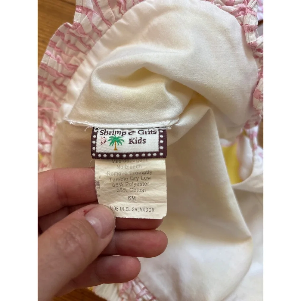 Shrimp & Grits Kids Outfit Set Baby Yellow‎ Quatrefoil Ruffle Bloomers SIZE 6M